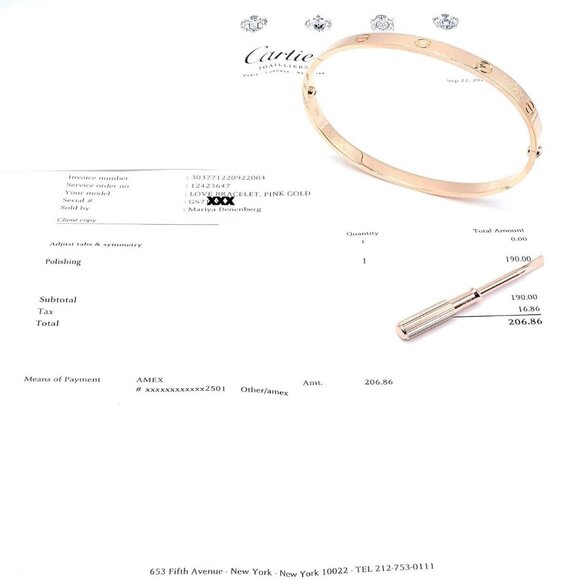Authentic! Cartier 18k Rose Gold Love Bangle Bracelet Size 21 Paper - Picture 7 of 13